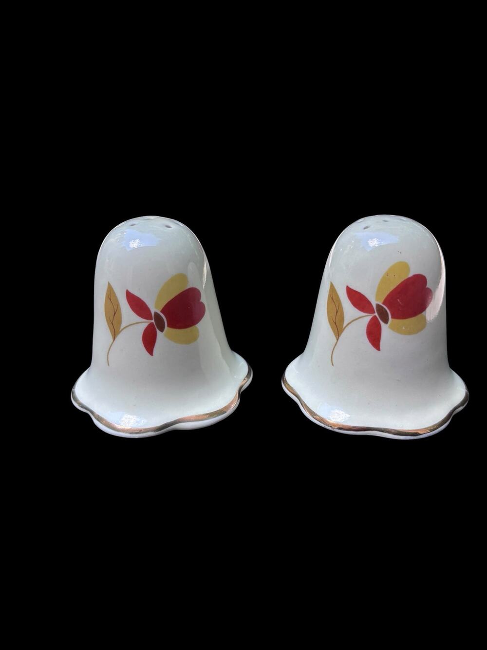 Hall Autumn Leaf Vintage Ruffle Ghost Salt & Pepper Shaker Set Gold Accents